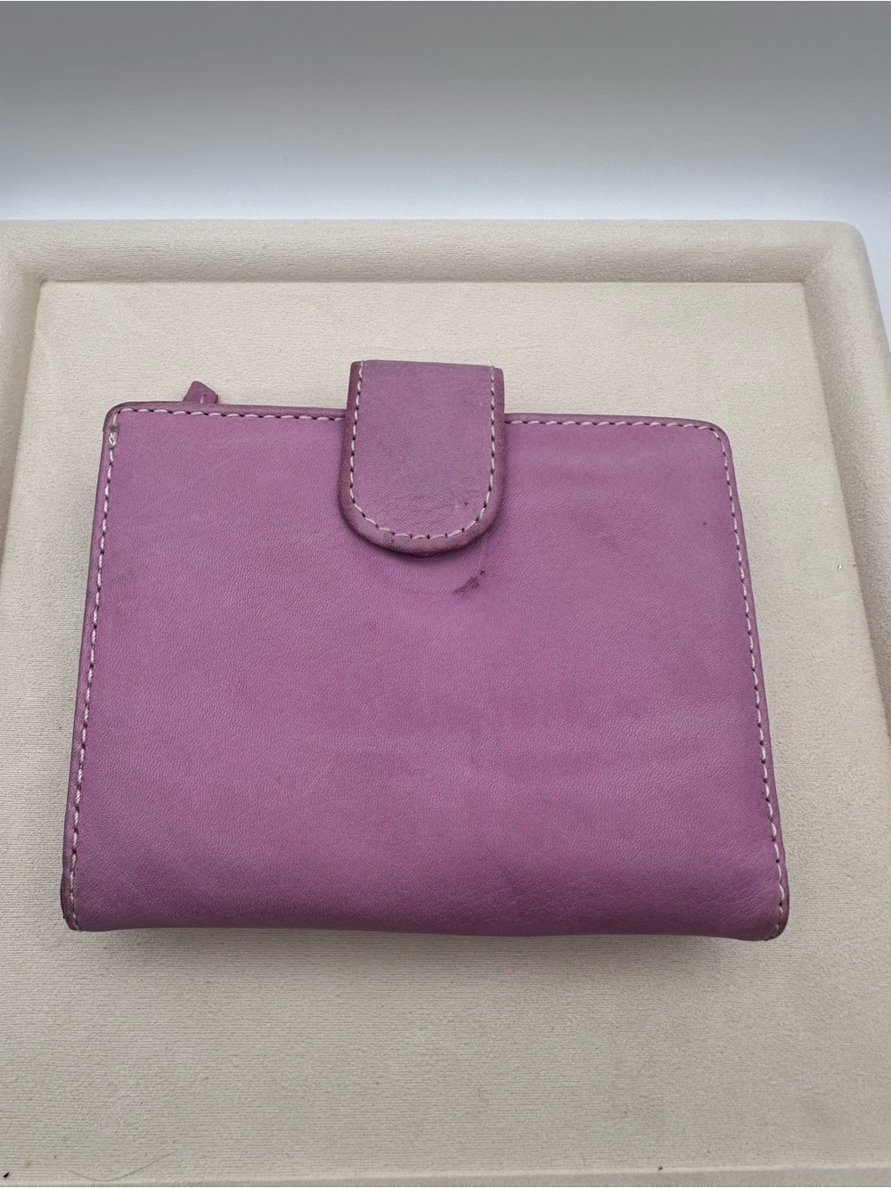 Vintage Pink Genuine Leather Bifold Wallet Snap Closure Zipper Pocket AS IS